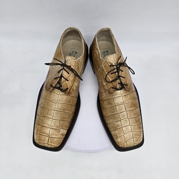 Emilio Franco Shoe Men's 12 Italian Calfskin Gator Print Exotic Oxfords - Picture 3 of 11